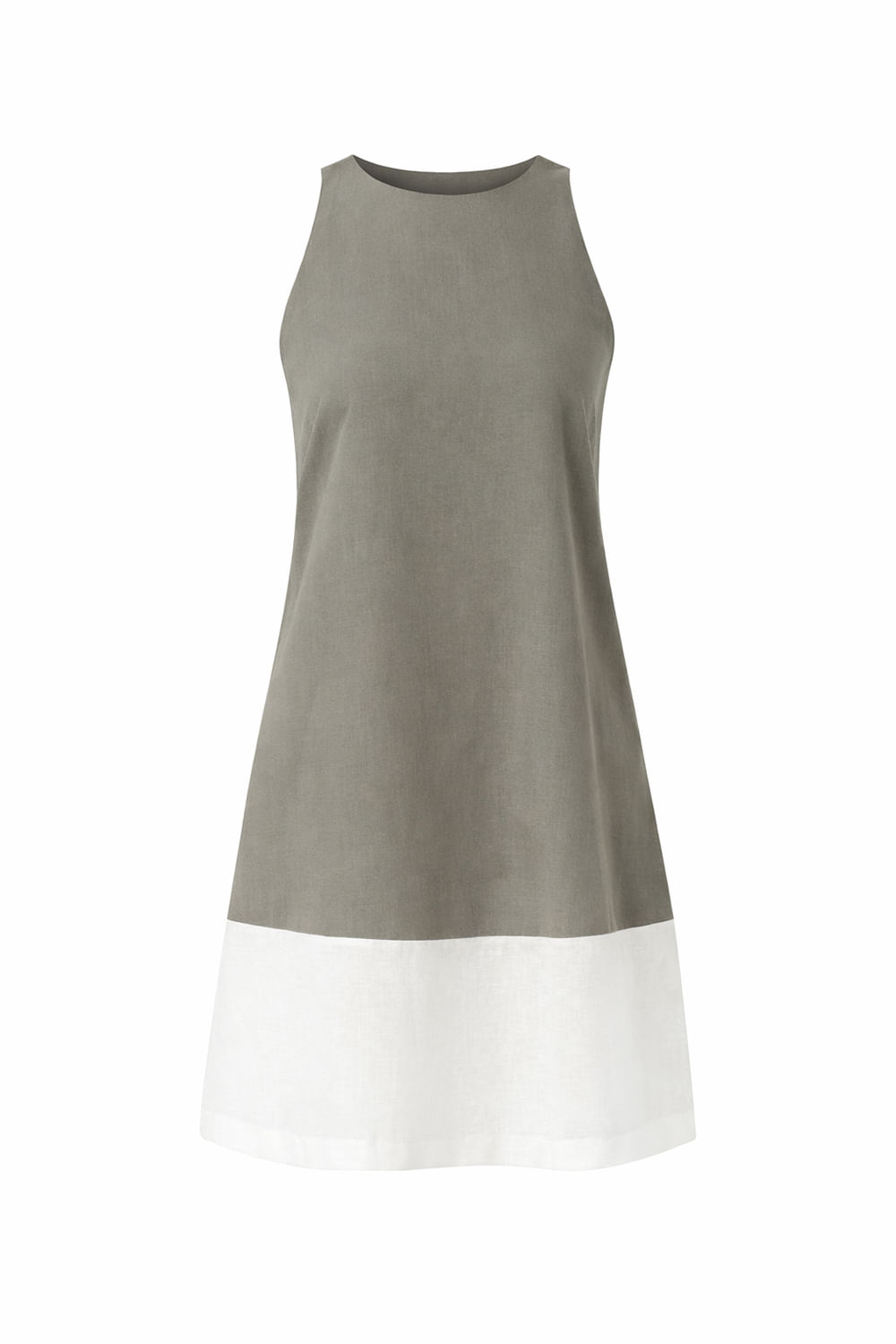 Vestido Curto Bicolor - Cinza Palha
